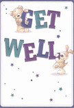 This get well card radiates playful optimism and comfort, reminiscent of the community spirit in Winchmore Hill. Two delightful friends-a plump teddy bear and an energetic puppy-appear to spring from the card's creamy surface, their paws holding and balancing the vibrant 'Get Well' text. The letters themselves stand out boldly in varying shades of indigo and teal, echoing the bright blooms found in bouquets delivered to Winchmore Hill's leafy streets. Sprinkled stars in deep blue and purple twinkle across the pristine background, weaving in an air of whimsical encouragement. The illustrated bear's fuzzy coat and the puppy's floppy ears add a touch of realism so profound you can almost sense their gentle embrace. More than a message, this card is a thoughtfully crafted salve-perfect for delivering heartfelt comfort to someone on the mend, and a lovely gesture to accompany a bouquet from a trusted Winchmore Hill florist.
